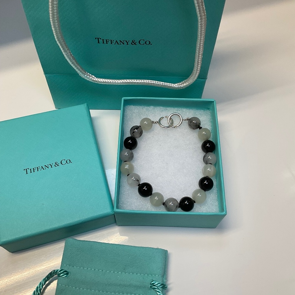Tiffany & Co Paloma Picasso Onyx Moonstone Quartz 10 mm Beaded Bracelet